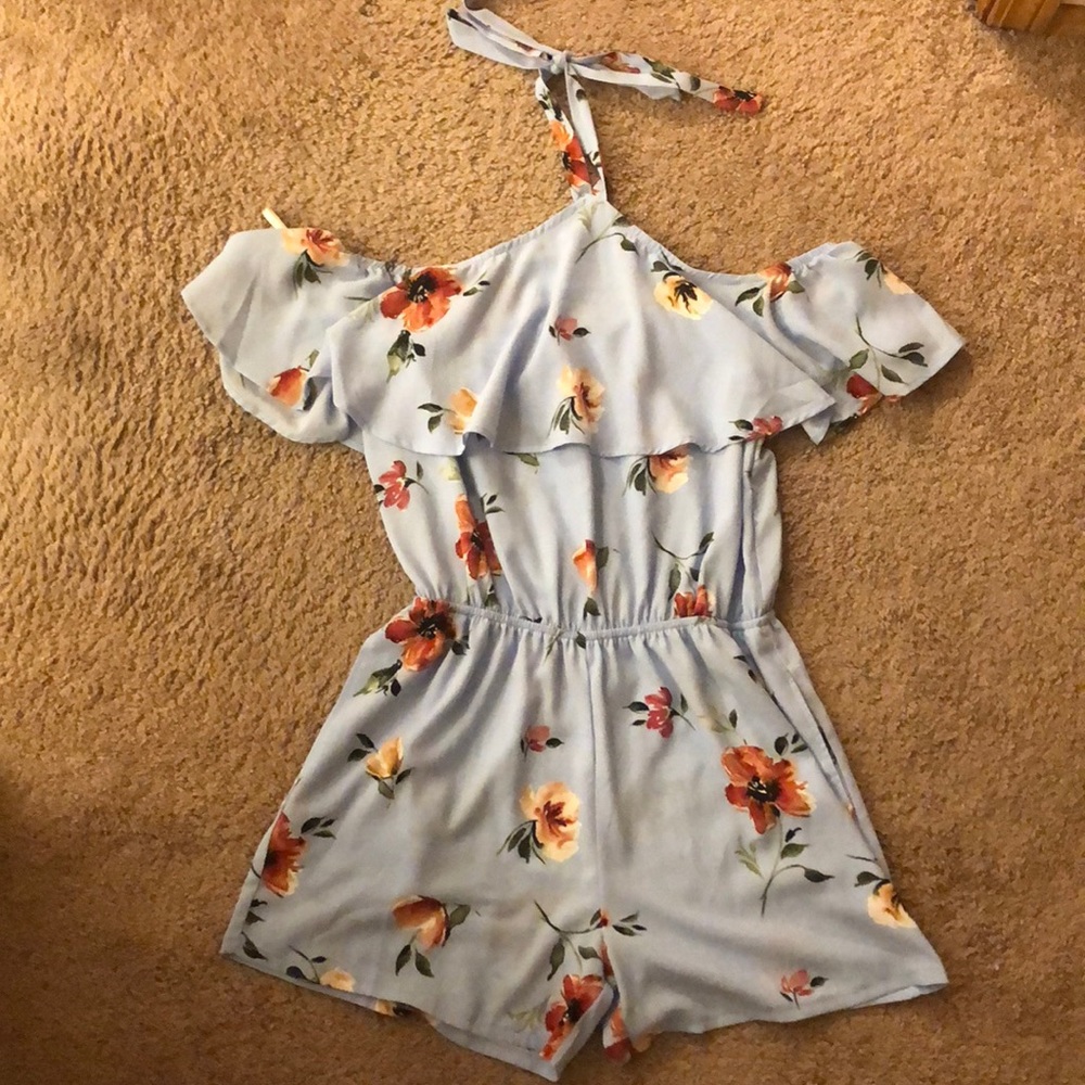 SOLD Floral off the shoulder halter romper